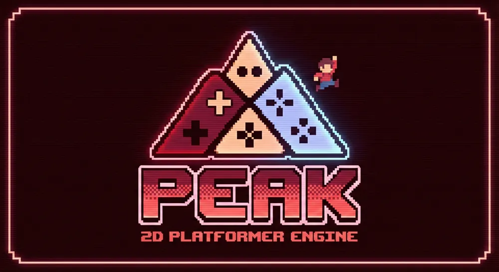 PEAK logo: a pixel-art mountain of controller buttons above the words PEAK 2D Platformer Engine